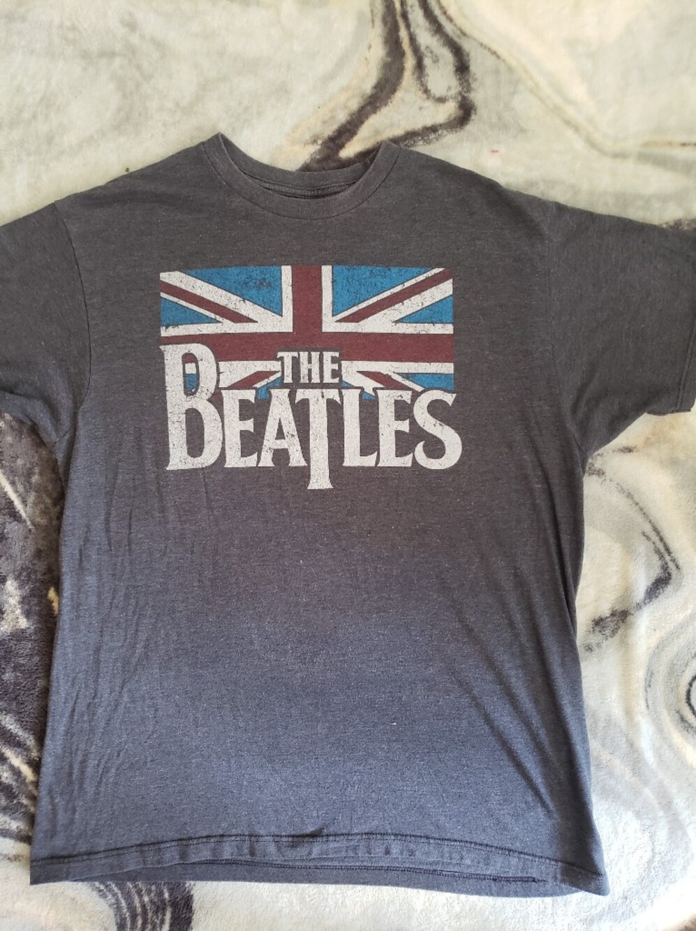 The Beatles Short Sleeve Tee Charcoal with Red & Blue Union Jack L